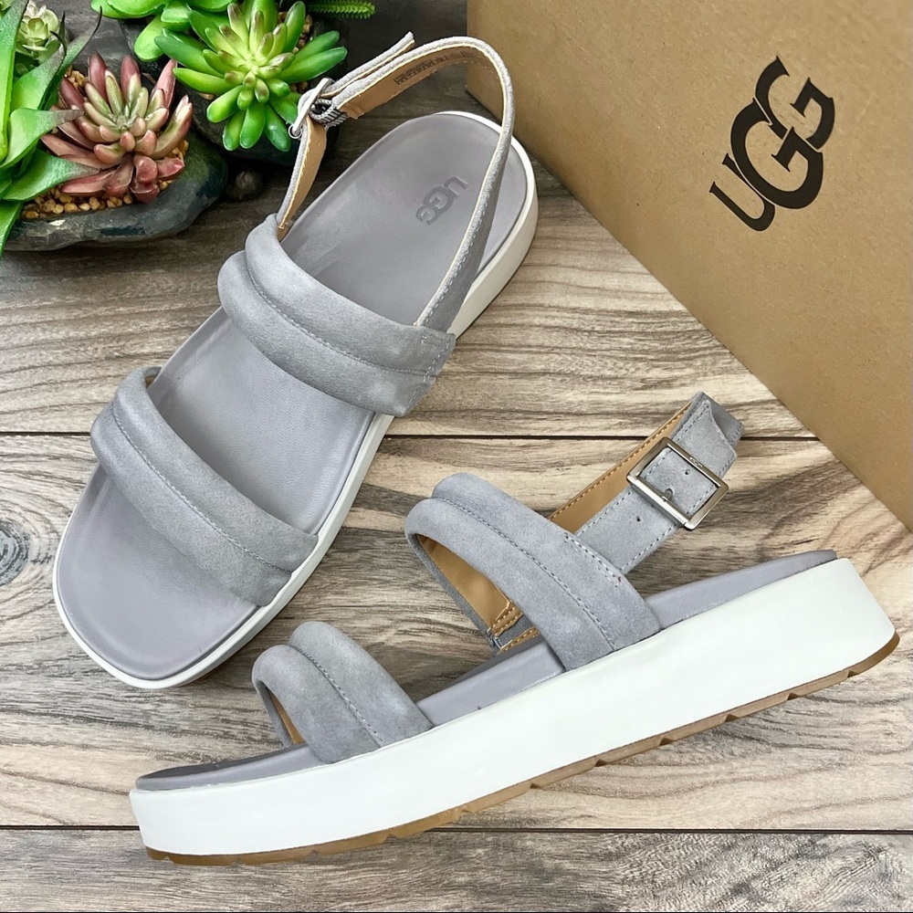 NIB UGG Lynnden Slingback Strappy Platform Sandal Soft Amethyst Grey Suede